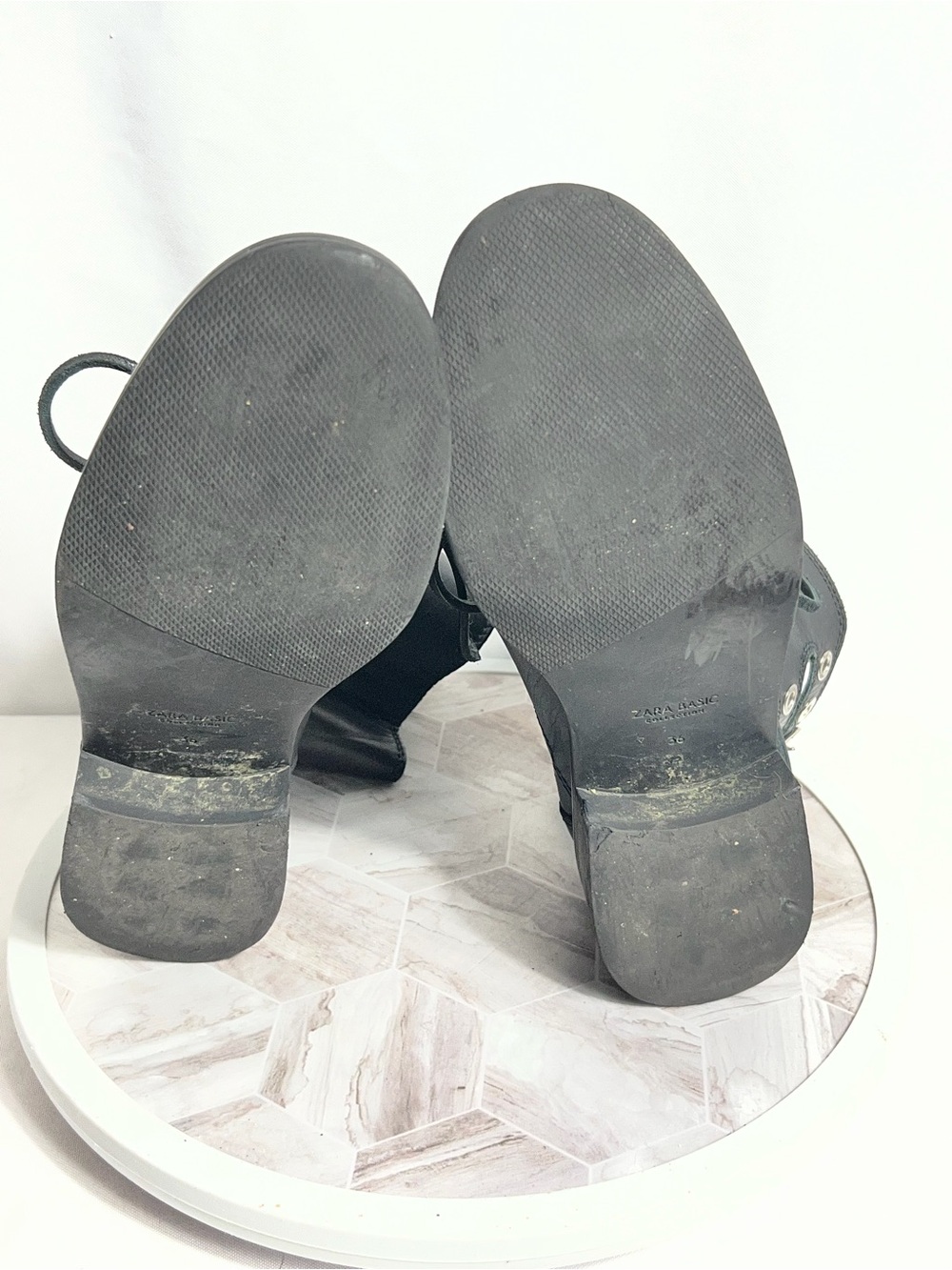 Zara Basic Collection Black Leather Combat Ankle Boots Women’s US 6 EU 36 - Picture 8 of 11